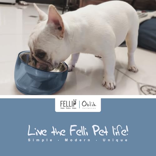 Pet Oblik Acrylic Raised Dog Food Water Bowl Stainless Steel Slanted Oval Dish for Short Leg Puppy & Small Medium Pet (Shadow / 1.5 Cups Oval Dish)