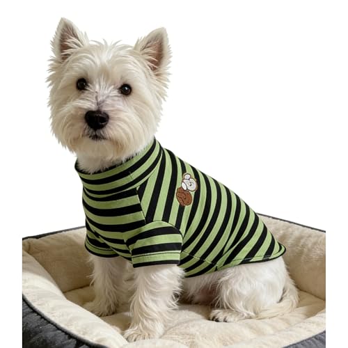Turtleneck Dog Shirt Cute Doggie Embroidery Super Soft Dog Sweatshirt Stretchy Striped Puppy Pullover for Cats Small Medium Large Dogs (Green Striped / X-Large)