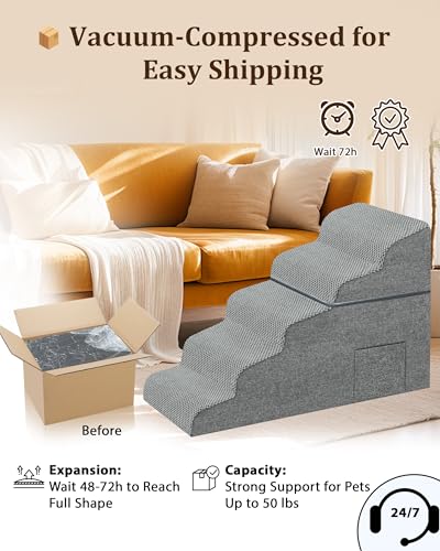 Dog Stairs for High Bed (Grey / 5-Step 22.8"H)