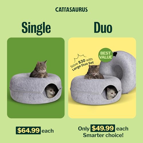 Peekaboo Cat Cave Donut for Multiple & Large Cats up to 30 (Light Gray + Light Gray / Large)