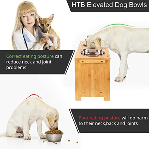Elevated Dog Bowl Stand with 2 Stainless Steel Bowls (X large-14"tall,48 Oz bowl / Bamboo)