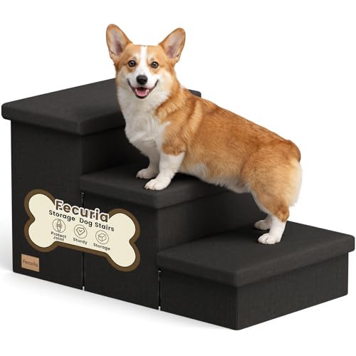 3 Step Wide Dog Stairs with Storage 18" H (Black / 30"D x 17"W x 17.7"H)