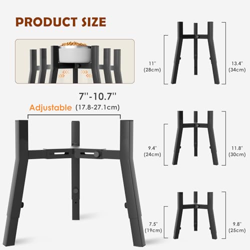 Dog Bowl Stand for Large Dogs (Height: 9.8-13.4", Width: 7-10.7" / Black, 9.8-13.4H-Square)