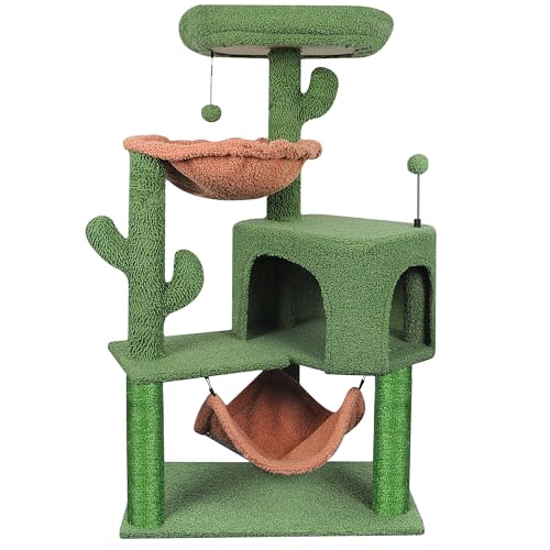 Cat Tree with Cat Condo Scratch Post and Big Hammock (39.4'' Green)