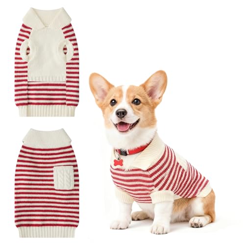 Small Dog Sweater (White Stripe Pullover(Order One Size Up) / Medium)