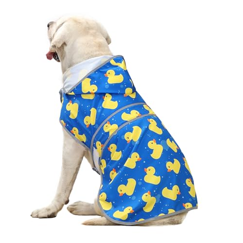 Dog Raincoat for Large Dogs Waterproof Jacket Hooded Rain Coats with Reflective Strips Leash Hole & Poncho Adjustable Fit (A. Ducks / X-Large)
