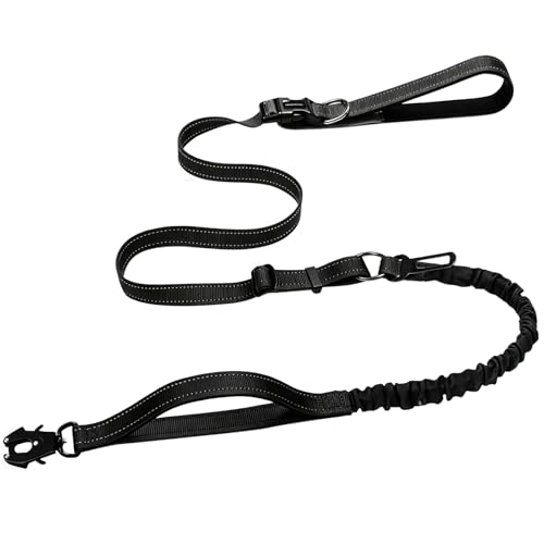 Heavy Duty Hands Free Dog Leash with Quick Release Carabiner and Adjustable No Pull Bungee Dog Running Waist Leash (Black)