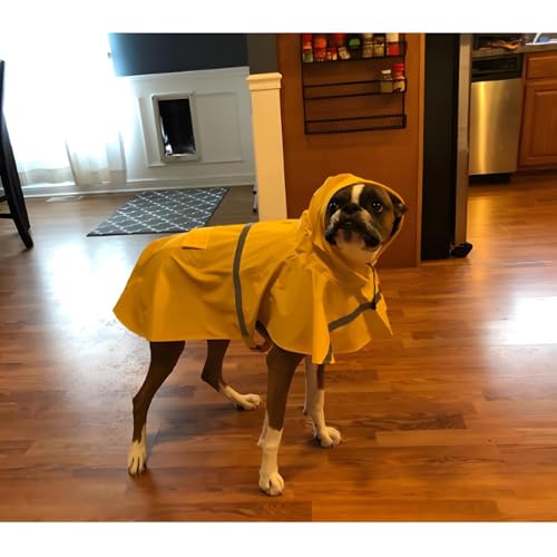 Large Dog Raincoat Adjustable Pet Water Proof Clothes Lightweight Rain Jacket Poncho Hoodies with Strip Reflective (Large (Pack of 1) / Yellow)