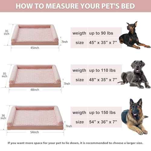 Orthopedic Washable XXL Dog Bed for Senior Dog Cozy Sleep (54"l x 36"w x 7"th / Pink)