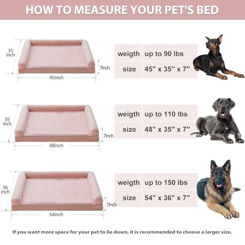 Orthopedic Washable XXL Dog Bed for Senior Dog Cozy Sleep (48"l x 35"w x 7"th / Pink)