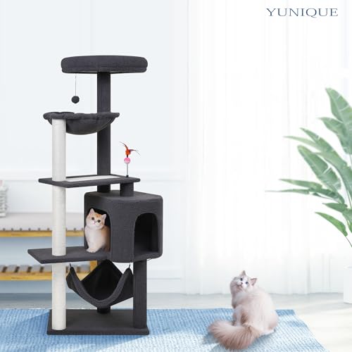Cat Tree with Cat Condo Scratch Posts Scratch Tablet and Big Hammock (60.2'' Grey)