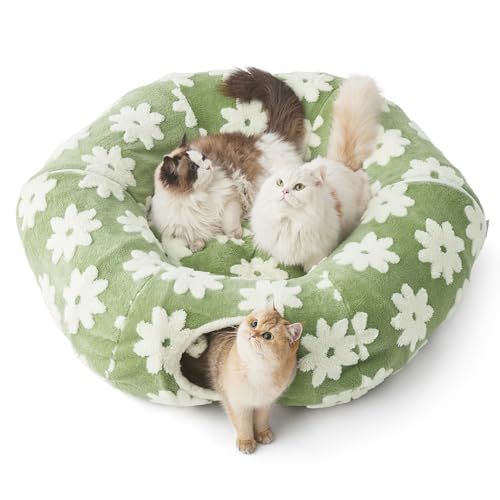 Lesure Donut Cute Jacquard Large Cat Tunnel Bed Kitten Toys for Dog Bunny (large (39.5"L x 39.5"W x 10"H) / Flower Garden Green)