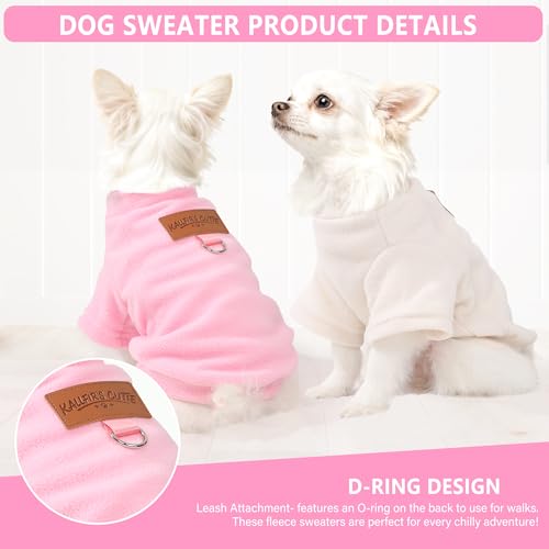 2 Pieces Dog Sweater Fleece Dog Winter Clothes for Small Dogs Boy Girl Turtleneck Puppy Sweatshirt Pet Clothing Pullover Sweaters Cat Apparel (Beige+Light Pink / Large)