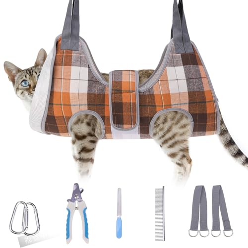 Dog Grooming Hammock for Small Dogs (XS (Leg Spacing: 6-9.5" / Max W: 15lbs) / Buffalo Orange)