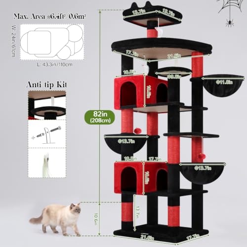82in Gothic Extra Large Cat Tree for Indoor Cat Large Adult (82inch / Black Red)