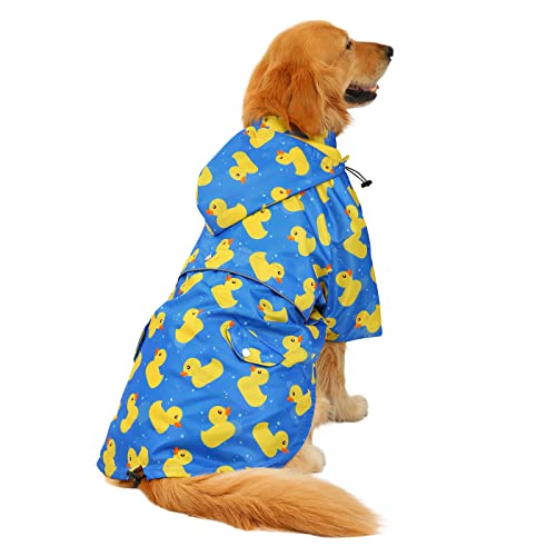 Premium 2 Layer Zip Dog Raincoat Poncho w (XXX-Large / Ducks Blue)