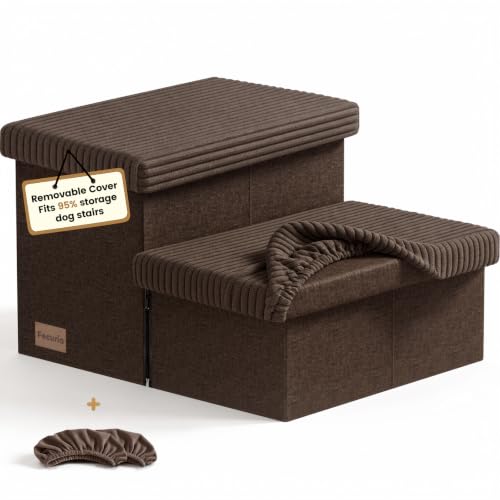 2 Step Wide Dog Stairs 11" H with Removable Cover (Covered Coffee / 20"D x 13"W x 11"H)