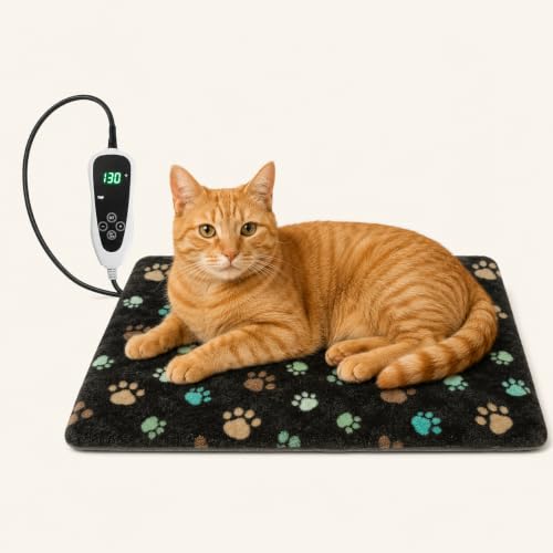 Cat Heating Pad 18x18 in with Smart Thermostat Switch and Power Line Protection Tube (Black / 18 x 18 in)