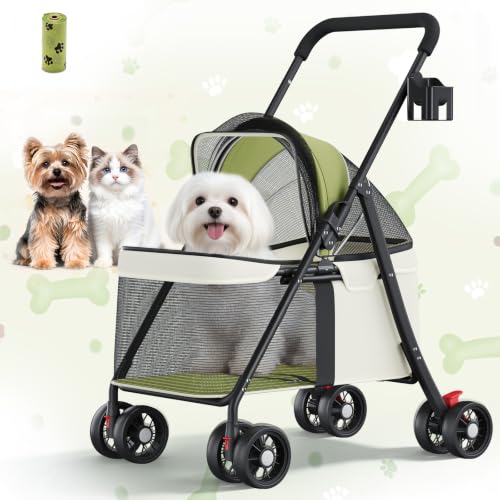Foldable Pet Stroller for Small Dogs & Cats up to 33 lbs (Lime Green)