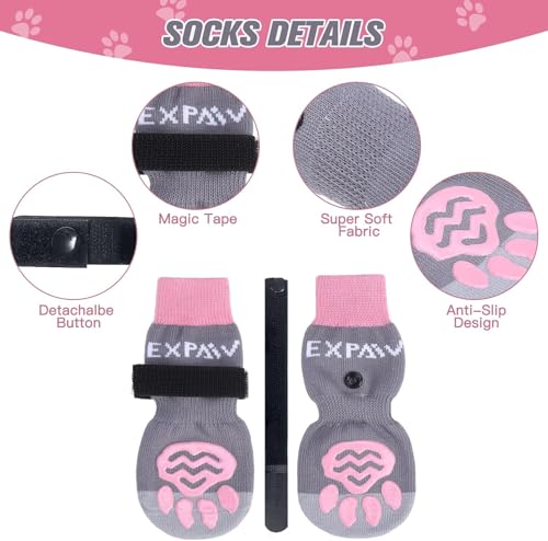 6PCS Anti Slip Dog Socks to Prevent Licking Paws (XX-small (6 Count) / Pink and Grey)