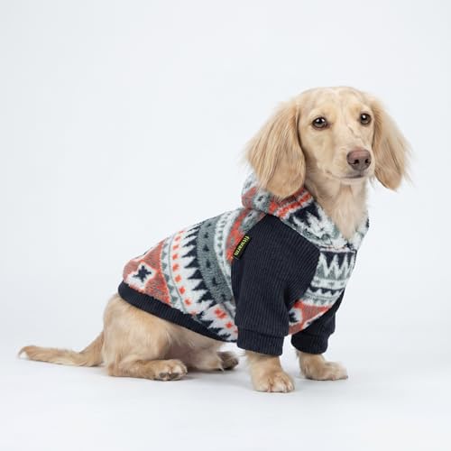 Geometric Stripe Fleece Dog Hoodie (Medium / Blue-Grey)