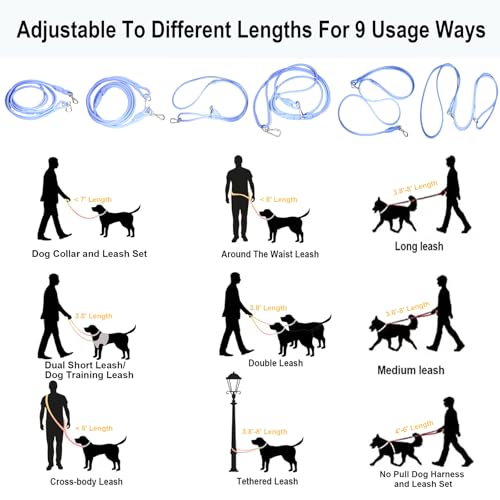 9-in-1 Hands Free Dog Leash Crossbody/Waist Blue Small Dogs (Moon Blue / Small - 6mm Diameter - 6-20lbs)