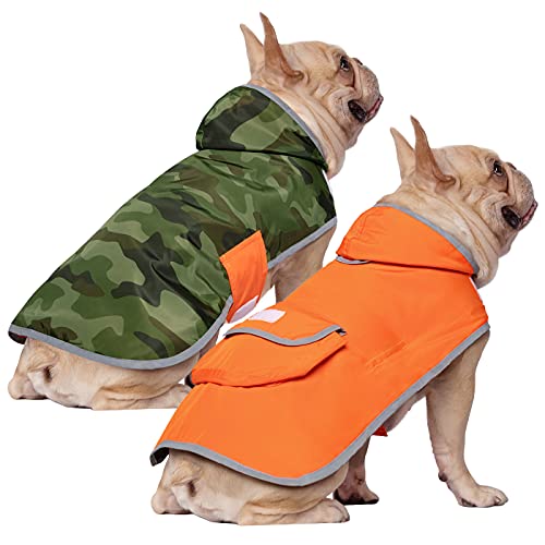 2-in-1 Reversible Dog Raincoat Hooded Poncho Rain Jacket Org Camo M (Medium / Camo / Orange)