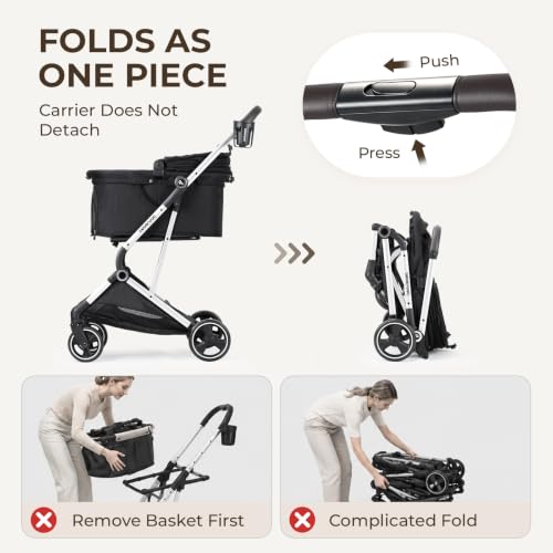 Beberoad Dog Stroller T4 for Small Medium Pets One Hand Fold (Black)
