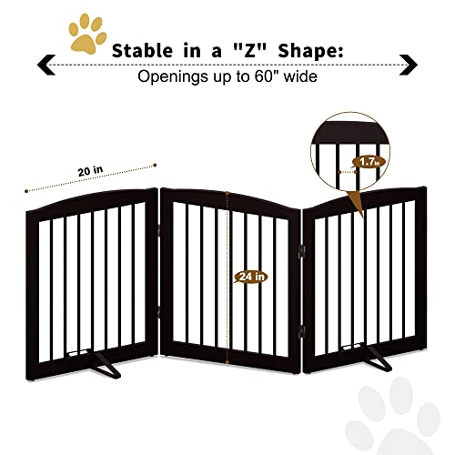 Freestanding Pet Gate for Dogs (24" Height-3 Panel / Dark Brown)