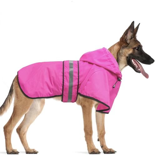 Dog Raincoat Waterproof Dog Rain Jacket with Leash Hole (X-Large / Pink)