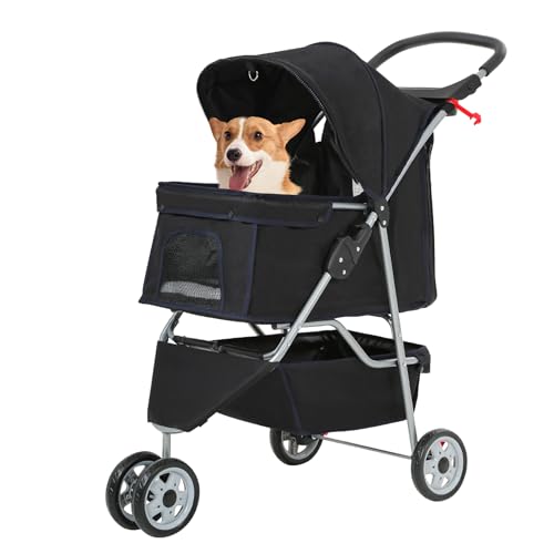 3 Wheel Foldable Pet Stroller (Black / 3 Wheels)