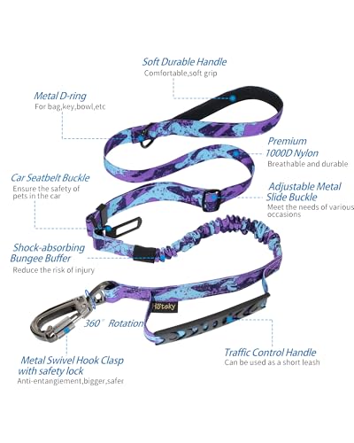 Tactical Bungee Shock Absorbing No Pull Dog Leash (Purple Camo)
