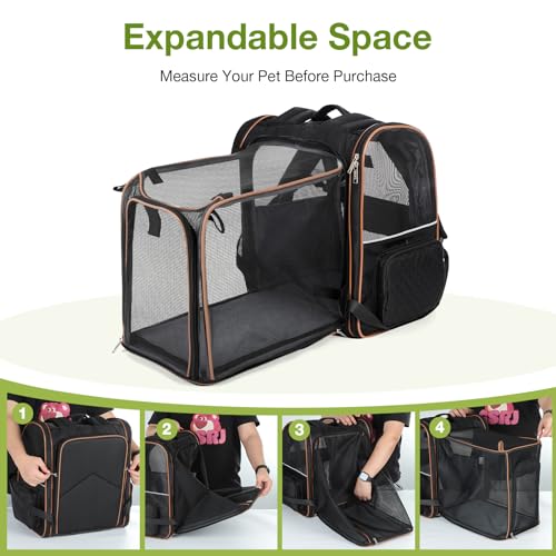 Large Cat Backpack Carrier Expandable Pet Carrier Backpack for Small Dogs Medium Cats Fit Up to 18 Lbs (Black)