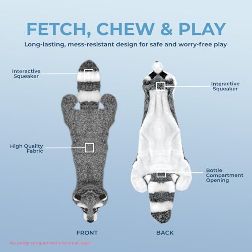 2-in-1 Stuffless Squeaky Dog Toy - Raccoon, Small (Grey/Raccoon / Small)