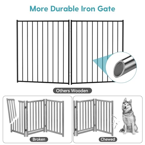 Freestanding Dog Gate with Door for Indoor & Outdoor (Black / 【3 Panels with Door】78"W×30"H)