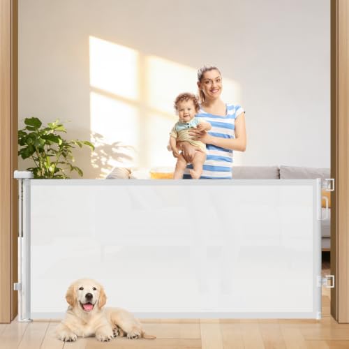 78" Retractable Extra Wide Baby Gates for Stairs (White / 34" Tall x 78" Wide)
