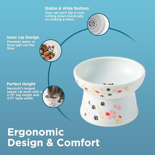Necoichi Ceramic Elevated Cat Food Bowl (Sakura / Regular)