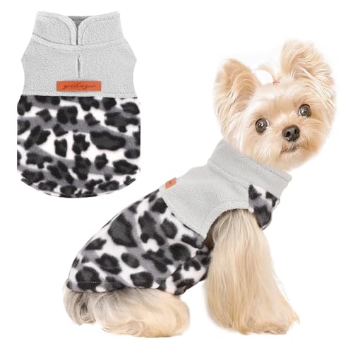 Gray Leopard Print Dog Sweater Dog Sweaters for Small Dogs Girl Boy Fleece Puppy Sweater Warm Soft Pet Holiday Clothes for Small Cats and Dogs Chihuahua Sweaters (Grey Leopard / Medium (Chest 17in ))