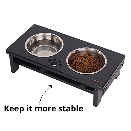Elevated Dog Bowl Stand with 2 Stainless Steel Bowls (small-4“tall,21 Oz bowl / Black)