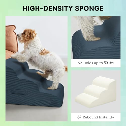 3 Step Dog Stairs Pet Ramp for High Beds (Navy / 3-Step 16"H)