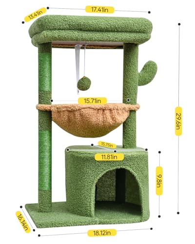 Cactus Cat Tree for Indoor Cats (29.6" / Green)