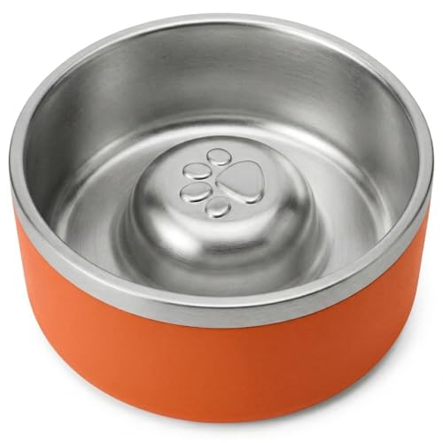 Stainless Steel Slow Feeder Dog Bowl (Orange)