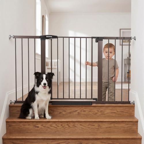 29.7 54.2" Baby Gate for Stairs (Brown / 29.7-54.2"W x 30"H)