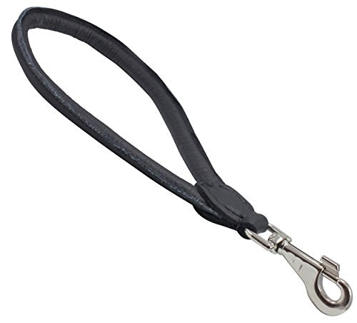Round Genuine Rolled Leather Dog Short Traffic Leash 13" Long 1 (Black)