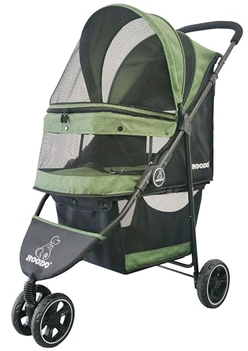 3 Wheel Pet Stroller Best Lightweight Foldable Compact Portable Jogger All Terrain Travel Pet Gear Puppy Kitty Stroller for up to 30lbs Medium Small Dogs and Cats (Cationic Green)