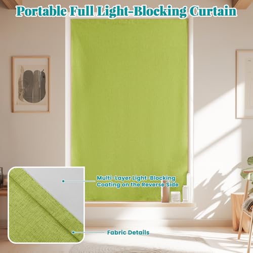 100% Blackout Curtains for Bedroom Stick On Curtains Window Shades Pull Down Blackout Window Cover No Drillng Self Adhesive Curtains No Rod Small Windows (46"W x 72"L (Pack of 1) / Fruit Green)