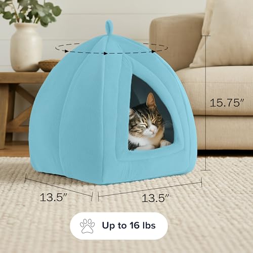 Cat House Indoor Bed with Removable Foam Cushion (Blue)