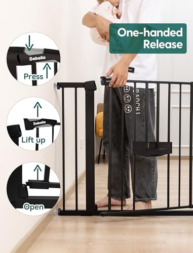 Baby Gate with Cat Door (Black / 29-40" Wide, 30" Tall)