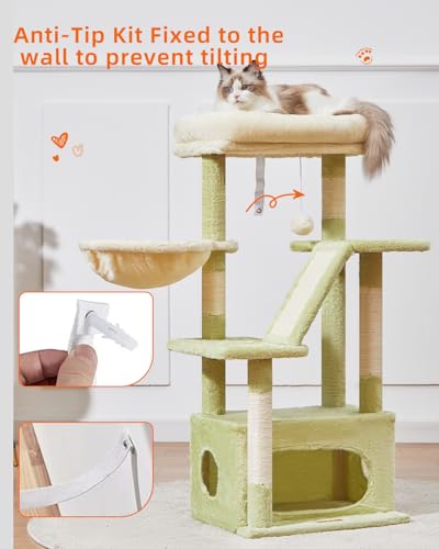 Cat Tree 38.5In Cat Tower for Indoor Cats (Green and Beige / 38.5 Inches)