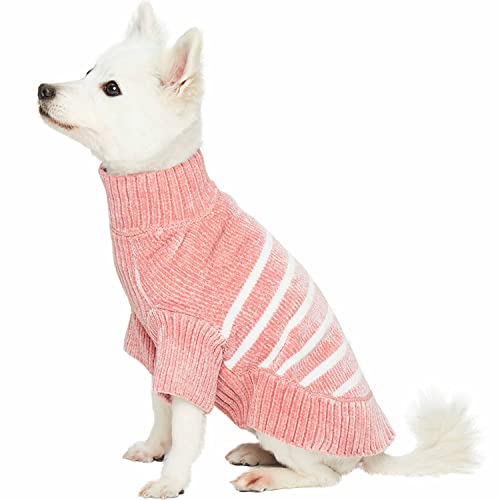 Cozy Soft Chenille Classy Striped Dog Sweater in Dusty Rose (20 inch / Dusty Rose)